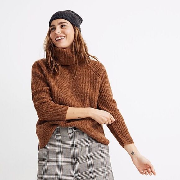 Madewell Sweaters - Madewell MERCER Turtleneck Rust Brown Slouchy Fuzzy Knit Pullover Sweater